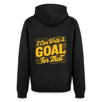 I Can Write A Goal For That 11 - Unisex Premium Bio Zip Hoodie - Schwarz - Hinten - Nico (187cm)