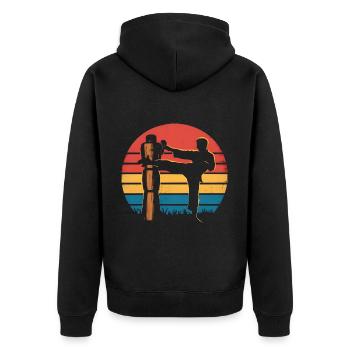 Wing Chun Kampfsport Geschenk - Unisex Premium Bio Zip Hoodie - Schwarz - Hinten - Nico (187cm)