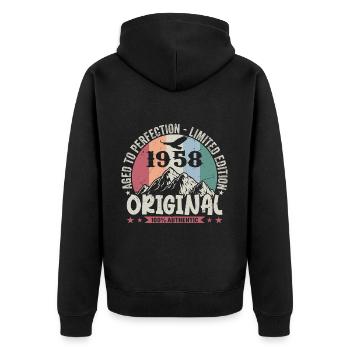 1958 Geburtstag 1958 Jahrgang Geburtstag 1958 - Unisex Premium Bio Zip Hoodie - Schwarz - Hinten - Nico (187cm)