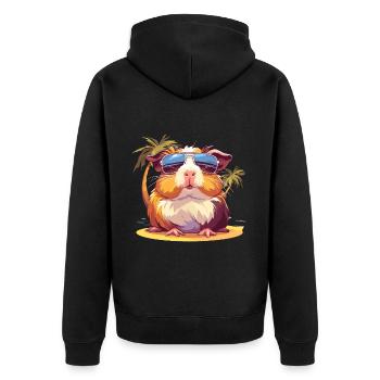 Niedliches Meerschweinchen Chilt mit Sonnenbrille - Unisex Premium Bio Zip Hoodie - Schwarz - Hinten - Nico (187cm)