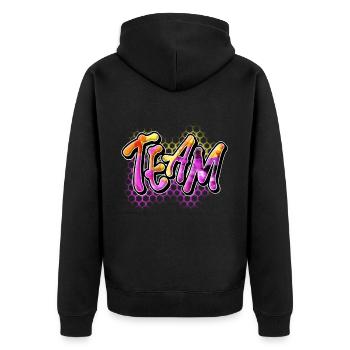 Team - Unisex Premium Bio Zip Hoodie - Schwarz - Hinten - Nico (187cm)