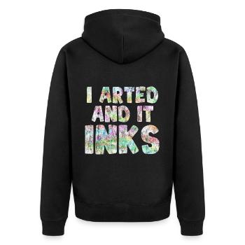 I Arted And It Inks 5 - Unisex Premium Bio Zip Hoodie - Schwarz - Hinten - Nico (187cm)