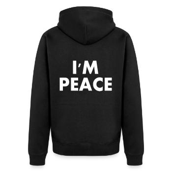 i come in peace i'm peace couple - Unisex Premium Bio Zip Hoodie - Schwarz - Hinten - Nico (187cm)