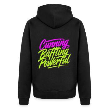 Cunning Baffling Powerful 10 - Unisex Premium Bio Zip Hoodie - Schwarz - Hinten - Nico (187cm)