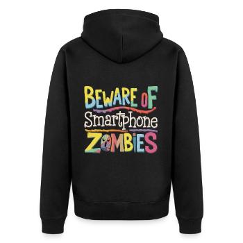 Beware Of Smartphone Zombies 9 - Unisex Premium Bio Zip Hoodie - Schwarz - Hinten - Nico (187cm)