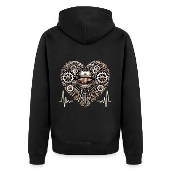 Grill Herzschlag Steampunk Griller Outdoor Kochen - Unisex Premium Bio Zip Hoodie - Schwarz - Hinten - Nico (187cm)