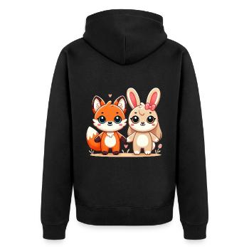 Fox And Rabbit Friends Holding Hands - Unisex Premium Bio Zip Hoodie - Schwarz - Hinten - Nico (187cm)