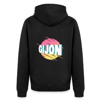 Gijon Spanien Stadt Schrift Vintage Retro - Unisex Premium Bio Zip Hoodie - Schwarz - Hinten - Nico (187cm)