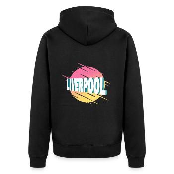 Liverpool England Großbritannien UK Stadt Schrift - Unisex Premium Bio Zip Hoodie - Schwarz - Hinten - Nico (187cm)
