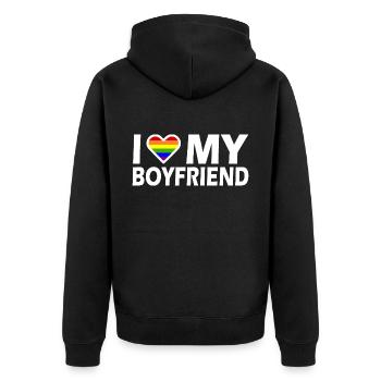 I love my boyfriend - Veste à capuche bio Premium Unisexe - noir - Dos - Nico (187cm)