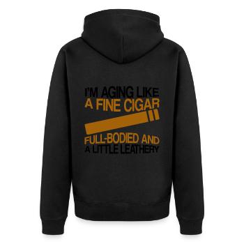 I'm Aging Like A Fine Cigar 4 - Unisex Premium Bio Zip Hoodie - Schwarz - Hinten - Nico (187cm)