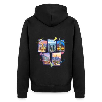 Frankfurt Germany City Skyline Collage - Unisex Premium Organic Zip Hoodie - black - Back - Nico (187cm)