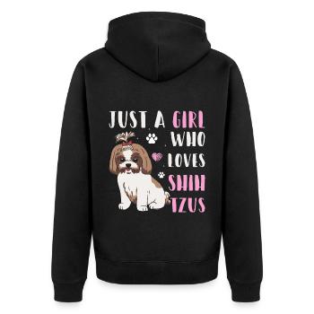 Just A Girl Who Loves Shih Tzus - Unisex Premium Bio Zip Hoodie - Schwarz - Hinten - Nico (187cm)