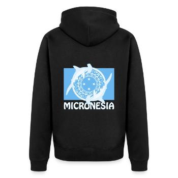 Flagge Mikronesiens und Hammerhaie - Unisex Premium Bio Zip Hoodie - Schwarz - Hinten - Nico (187cm)