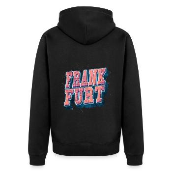 Frankfurt Deutschland Stadt Schrift Vintage Retro - Unisex Premium Bio Zip Hoodie - Schwarz - Hinten - Nico (187cm)