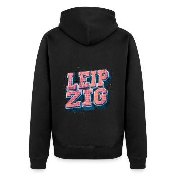 Leipzig Deutschland Stadt Schrift Vintage Retro - Unisex Premium Bio Zip Hoodie - Schwarz - Hinten - Nico (187cm)