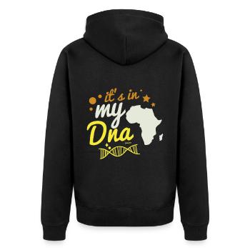 Afrika ist in meiner DNA - Unisex Premium Bio Zip Hoodie - Schwarz - Hinten - Nico (187cm)