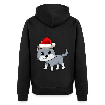 Wolf Comic Weihnachten - Unisex Premium Bio Zip Hoodie - Schwarz - Hinten - Nico (187cm)