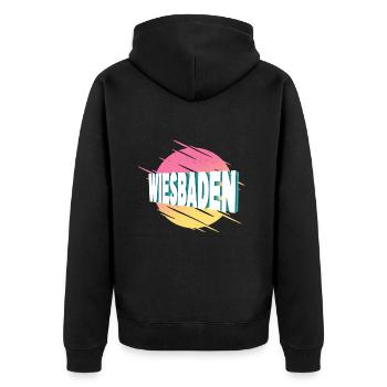 Wiesbaden Deutschland Stadt Schrift Vintage Retro - Unisex Premium Bio Zip Hoodie - Schwarz - Hinten - Nico (187cm)