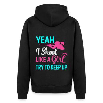 Shooting Girl - Unisex Premium Bio Zip Hoodie - Schwarz - Hinten - Nico (187cm)