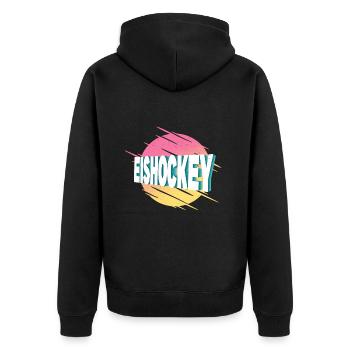 Eishockey Spieler Sport Fan Vintage Retro Bunt - Unisex Premium Bio Zip Hoodie - Schwarz - Hinten - Nico (187cm)