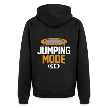 Sprungmodus an - Unisex Premium Bio Zip Hoodie - Schwarz - Hinten - Nico (187cm)