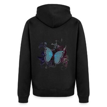 Schmetterling - Unisex Premium Bio Zip Hoodie - Schwarz - Hinten - Nico (187cm)