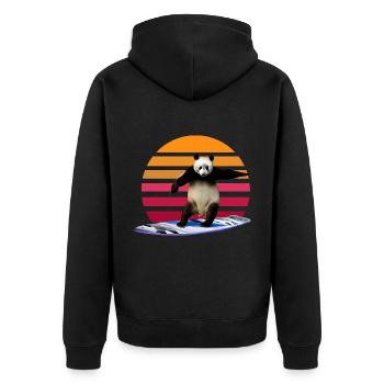 Panda Surfer - Unisex Premium Organic Zip Hoodie - black - Back - Nico (187cm)