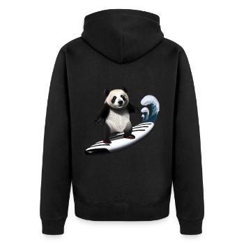 Panda Surfer - Unisex Premium Organic Zip Hoodie - black - Back - Nico (187cm)