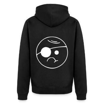 Emoji Skizze Augenklappe weiß - Unisex Premium Bio Zip Hoodie - Schwarz - Hinten - Nico (187cm)