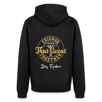 Friends That Sweat Together Stay... - Unisex Premium Bio Zip Hoodie - Schwarz - Hinten - Nico (187cm)