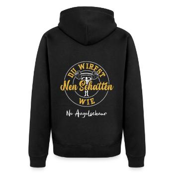 Du Wirfst Nen Schatten Wie Ne An... - Unisex Premium Bio Zip Hoodie - Schwarz - Hinten - Nico (187cm)
