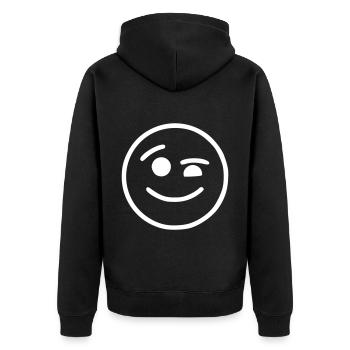 Emoji Skizze zwinkern weiß - Unisex Premium Bio Zip Hoodie - Schwarz - Hinten - Nico (187cm)