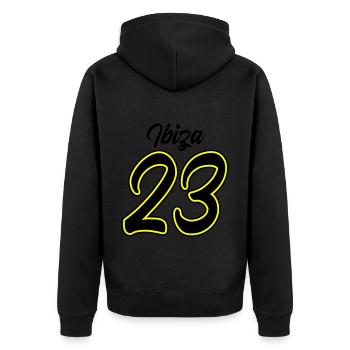 Ibiza 23 - Unisex Premium Organic Zip Hoodie - black - Back - Nico (187cm)