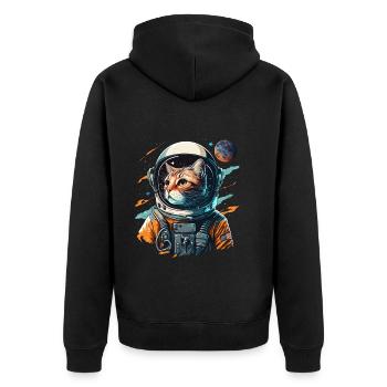 Katze im Raumanzug im Weltall. Mietze Haustier - Unisex Premium Bio Zip Hoodie - Schwarz - Hinten - Nico (187cm)