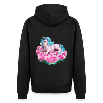 Licorne dans les roses - Veste à capuche bio Premium Unisexe - noir - Dos - Nico (187cm)