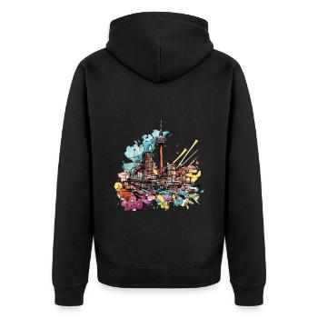 Berlin Deutschland Stadt Skyline Splash Cartoon - Unisex Premium Bio Zip Hoodie - Schwarz - Hinten - Nico (187cm)