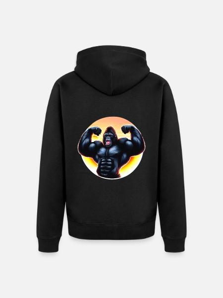 Muscular sunset gorilla - Unisex Premium Organic Zip Hoodie - black