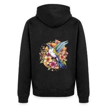 Kolibri Blumen Vogel Tier Kunst Aquarell Bunt - Unisex Premium Bio Zip Hoodie - Schwarz - Hinten - Nico (187cm)