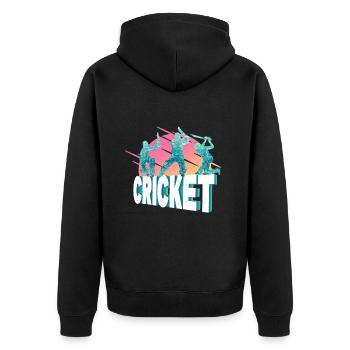 Cricket Cricketer Batsman Sport Vintage - Unisex Premium Organic Zip Hoodie - black - Back - Nico (187cm)
