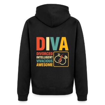 Diva Divorced Inteligent Vivacious Awesome - Unisex Premium Bio Zip Hoodie - Schwarz - Hinten - Nico (187cm)
