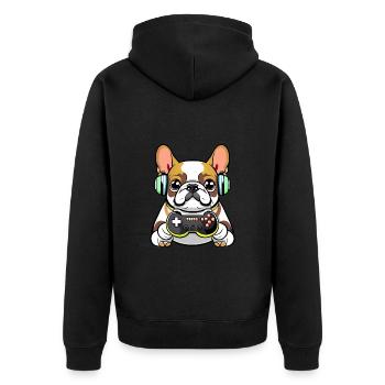 Bulldogge beim Zocken Gamer gaming zocker Geschenk - Unisex Premium Bio Zip Hoodie - Schwarz - Hinten - Nico (187cm)