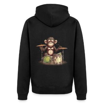 Affe Schlagzeug Trommeln - Unisex Premium Bio Zip Hoodie - Schwarz - Hinten - Nico (187cm)