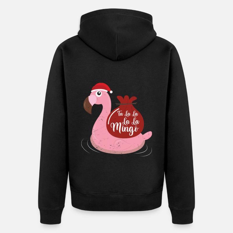 Flamingo Design Lustige Weihnachtspullover - Unisex Premium Bio Zip Hoodie - Schwarz