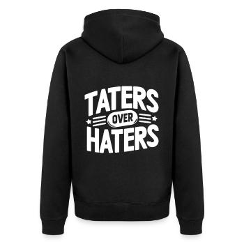 taters over haters 13 - Unisex Premium Bio Zip Hoodie - Schwarz - Hinten - Nico (187cm)