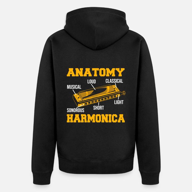 Playing Harmonica Gift - Unisex Premium Organic Zip Hoodie - black