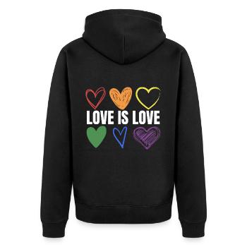 PRIDE Love is love white - Unisex Premium Bio Zip Hoodie - Schwarz - Hinten - Nico (187cm)