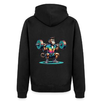 Cool Monkey Squatting In The Gym - Unisex Premium Bio Zip Hoodie - Schwarz - Hinten - Nico (187cm)
