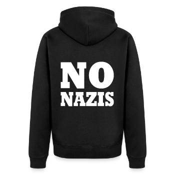 No nazis - Unisex Premium Bio Zip Hoodie - Schwarz - Hinten - Nico (187cm)