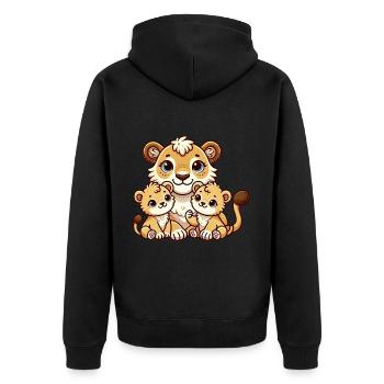 Mère lion aimante avec deux enfants mignons 2 - Veste à capuche bio Premium Unisexe - noir - Dos - Nico (187cm)